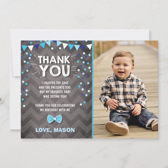 Birthday Thank You Card boy One Navy Blue Bowtie (Front)