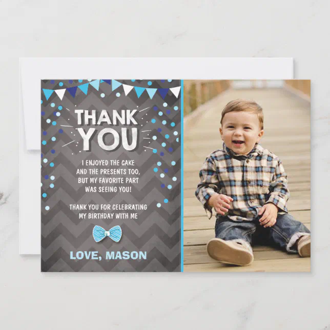 Birthday Thank You Card boy One Navy Blue Bowtie Zazzle