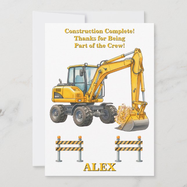 Birthday Thank You Card | Construction Complete (Front)