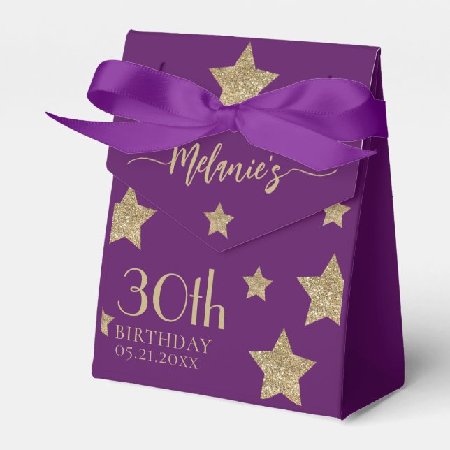 Birthday Thank You Chic Gold Stars Favor Boxes (Front Side)