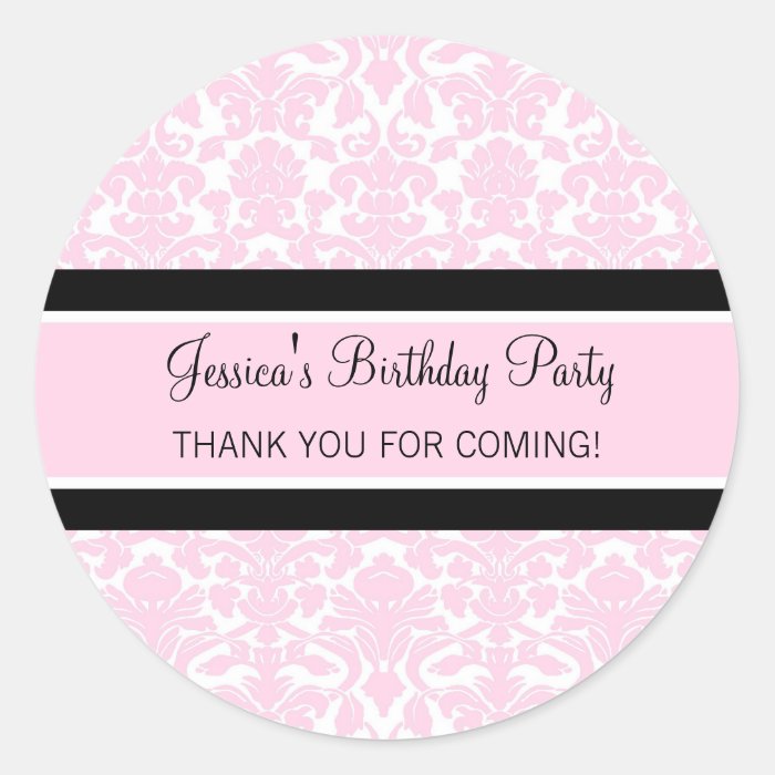 Birthday Thank You Custom Name Favor Tags Pink Sticker