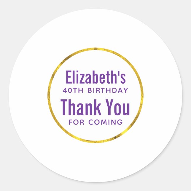 birthday thank you favor template classic round sticker (Front)
