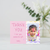 Birthday Thank you Kids Photo Postcard Pink Girl (Standing Front)