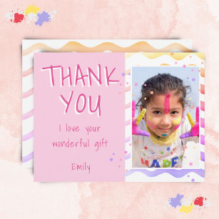 Birthday Thank you Kids Photo Postcard Pink Girl