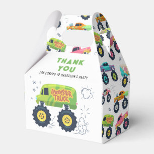 Birthday Thank You Modern Kids Monster Car Trucks Favor Boxes