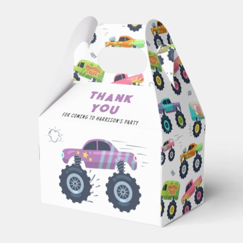 Birthday Thank You Modern Kids Monster Car Trucks Favor Boxes