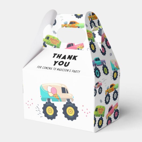 Birthday Thank You Modern Kids Monster Car Trucks Favor Boxes