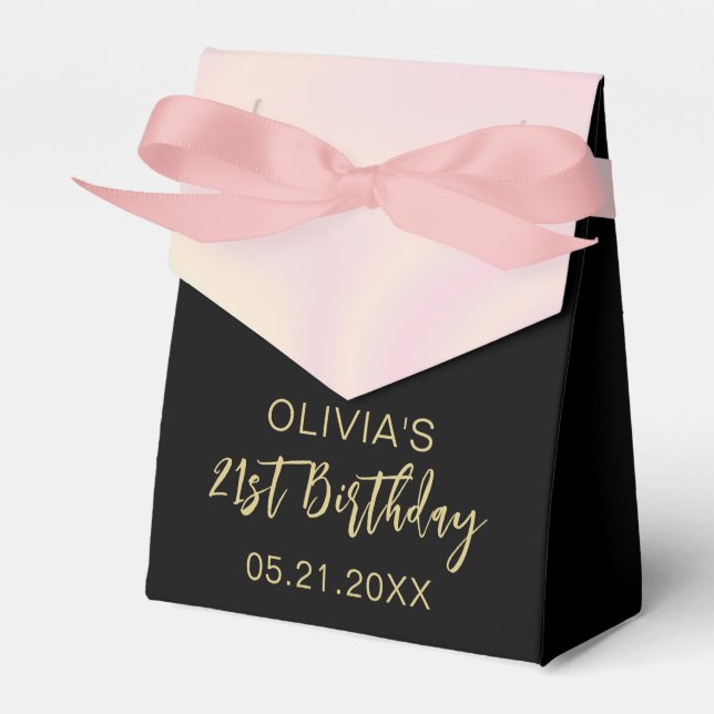 Birthday Thank You Modern Pink Black Favor Boxes (Front Side)