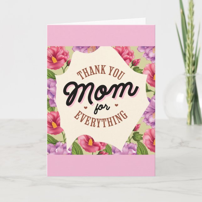 Birthday Thank You Mom Pink Floral Card (Front)