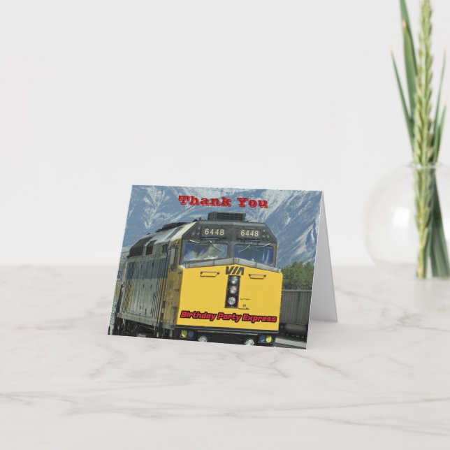 Birthday Thank You Note Card Railroad Train Engine (Front)