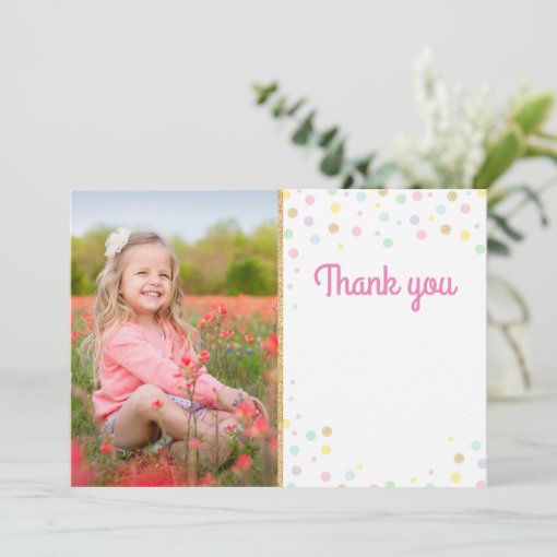 Birthday Thank You Photo Card Pink Confetti Blank | Zazzle