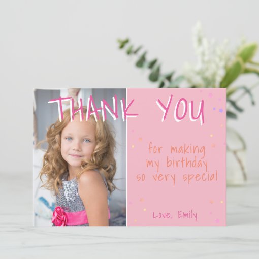 Birthday Thank you Photo card Pink Girl | Zazzle