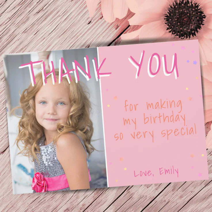 Birthday Thank you Photo card Pink Girl | Zazzle