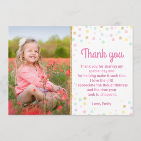 Birthday Thank You Photo Card Pink Gold Confetti