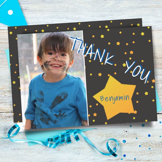Birthday Thank you Photo card with Stars Boy (Creator Uploaded)