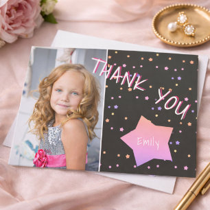 Birthday Thank you Photo card with Stars Girl