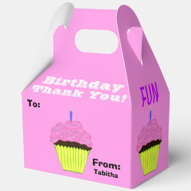Birthday Thank You Pink Chocolate Cupcakes Favor Boxes (Back)