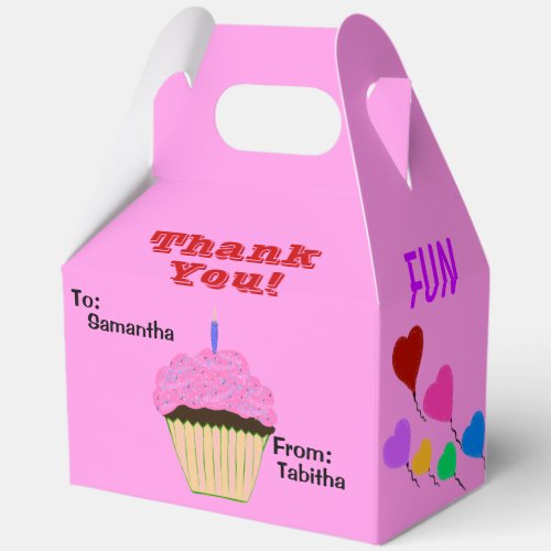 Birthday Thank You Pink Cupcake Hearts Balloons Favor Boxes