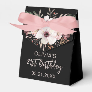 Birthday Thank You Pink Floral Black Favor Boxes