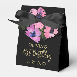 Birthday Thank You Pink Floral Black Favor Boxes