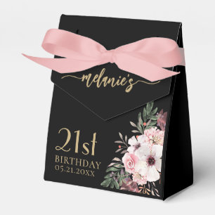 Birthday Thank You Pink Flowers Black Favor Boxes