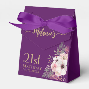 Birthday Thank You Pink Flowers Purple Favor Boxes