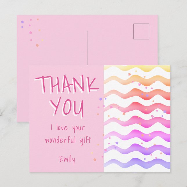 Birthday Thank you Pink Wave Girl Postcard (Front/Back)