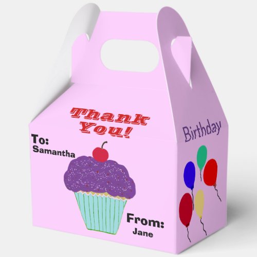 Birthday Thank You Purple Cherry Cupcake Balloons Favor Boxes