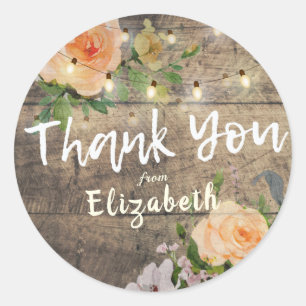 Birthday Thank You Rustic Wood Flower String Light Classic Round Sticker
