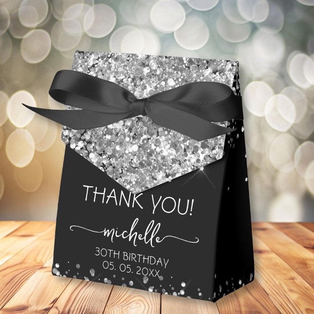 Birthday Thank You Silver Glitter Monogram Script  Favor Boxes (Creator Uploaded)