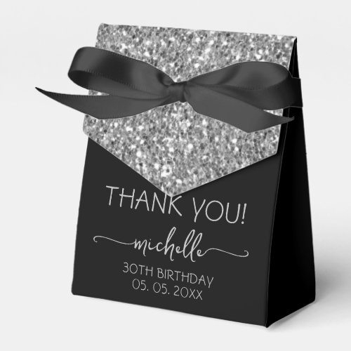 Birthday Thank You Silver Glitter Monogram Script  Favor Boxes