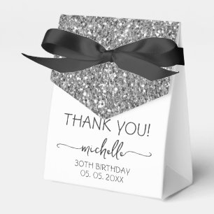 Birthday Thank You Silver Glitter Monogram Script Favor Boxes