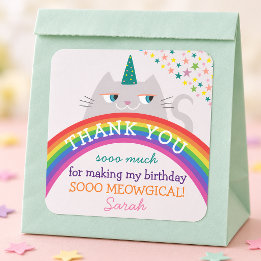 Birthday Thank You Sticker Rainbow Cat Cute