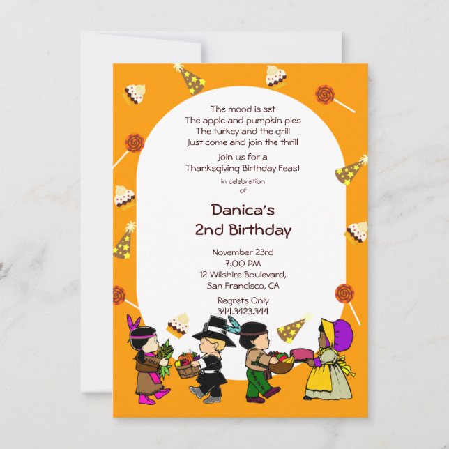 Birthday Thanksgiving Children's Party Invitation (Front)