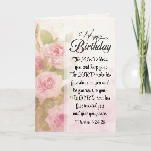 Birthday The Lord Bless You Pink Floral Card