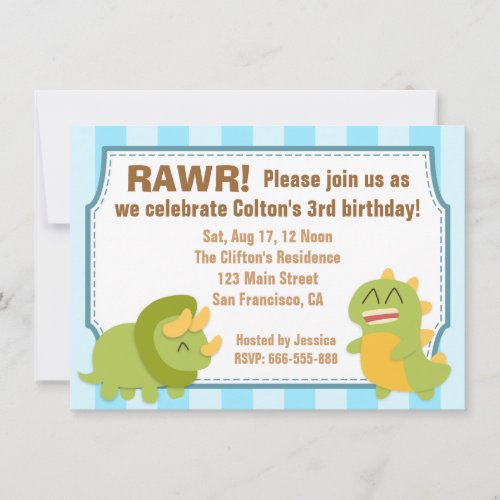 Birthday Theme - Cute Dinosaurs Custom Invites