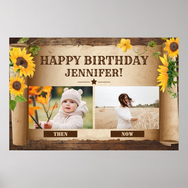Birthday Then Photo and Now Photo Poster (Front)