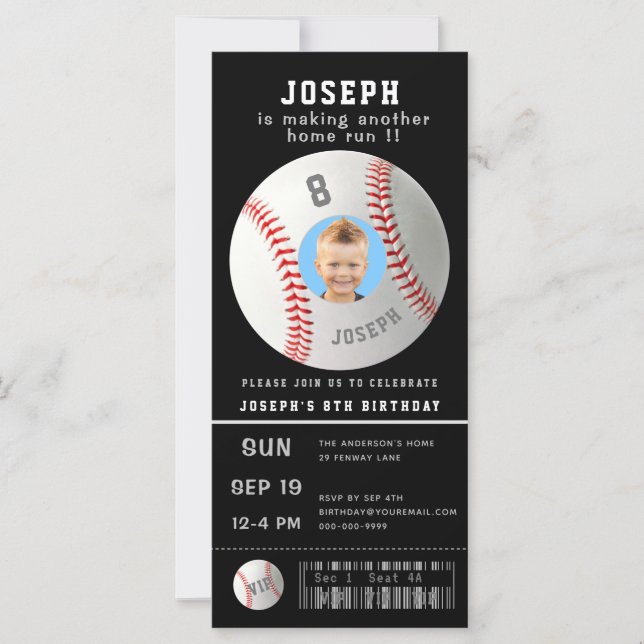 Birthday Ticket Black Photo Baseball Invitation (Front)