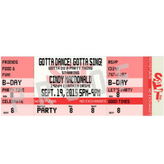 BIRTHDAY TICKET INVITATIONS-Qty of 20 Tickets