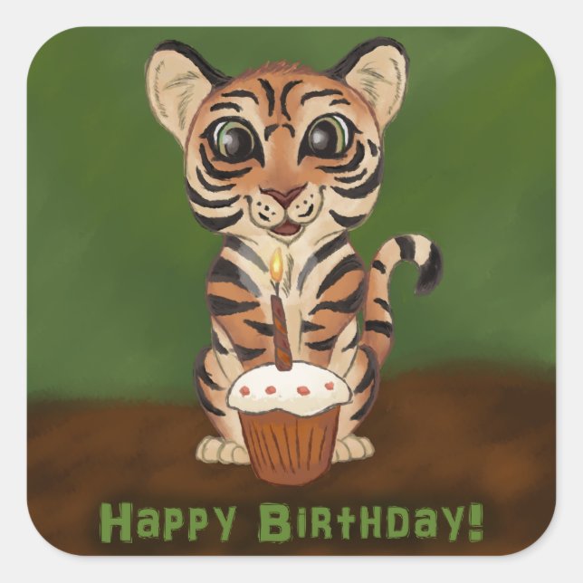 Birthday Tiger Square Sticker (Front)