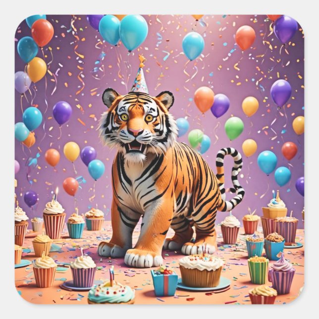 Birthday Tiger Square Sticker (Front)