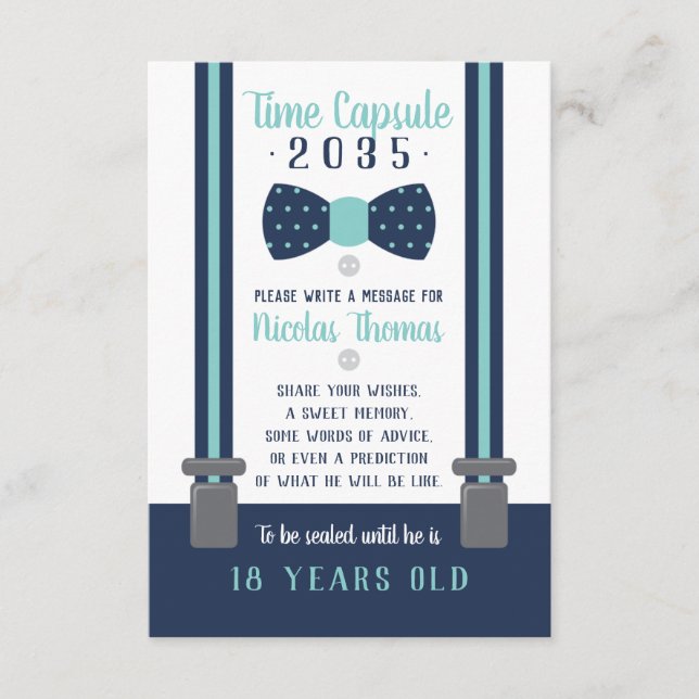 Birthday Time Capsule Card, Navy Blue, Aqua Enclosure Card (Front)