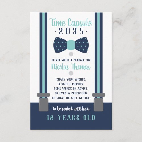 Birthday Time Capsule Card Navy Blue Aqua Enclosure Card