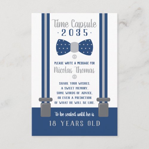 Birthday Time Capsule Card Navy Blue Gray Enclosure Card