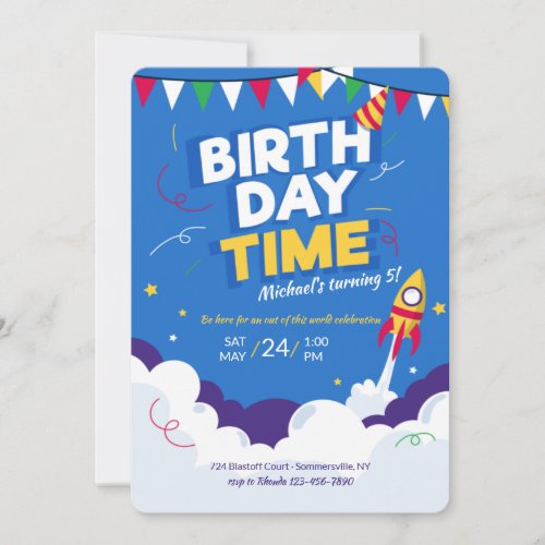 Birthday Time Rocket Invitation