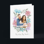 Birthday to Wife Custom Photo Watercolor Flowers Card<br><div class="desc">Lovely watercolor flowers birthday card for your wife and friend; the front personalized with your photo. On the inside,  you can change the verse and/or change the flowers on the left side with another photo.</div>