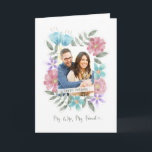 Birthday to Wife Custom Photo Watercolor Flowers Card<br><div class="desc">Lovely watercolor flowers birthday card for your wife and friend; the front personalized with your photo. On the inside,  you can change the verse and/or change the flowers on the left side with another photo.</div>