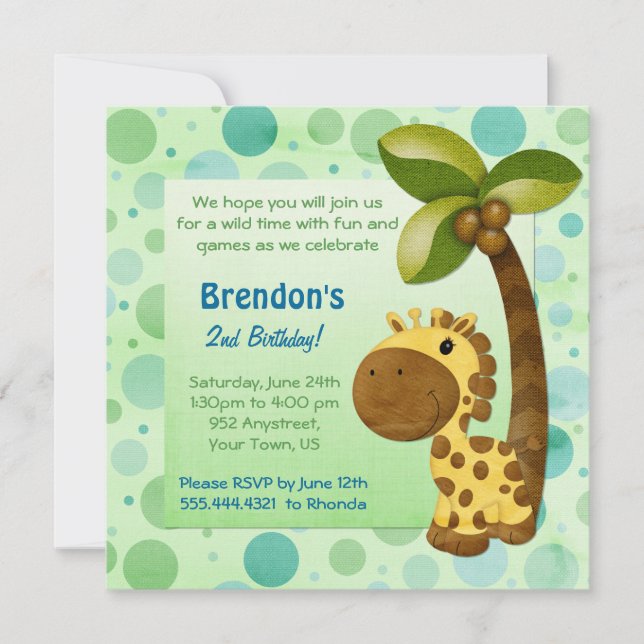Birthday Tots Giraffe - Second Birthday Invitation (Front)