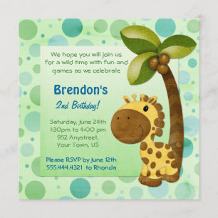 Birthday Tots Giraffe - Second Birthday Invitation