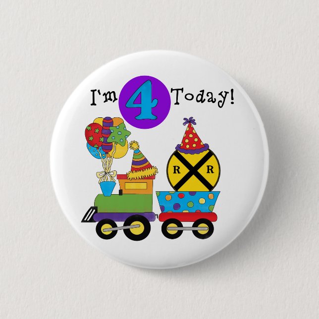Birthday Train 4th Birthday Tshirts and Gifts Button (Front)